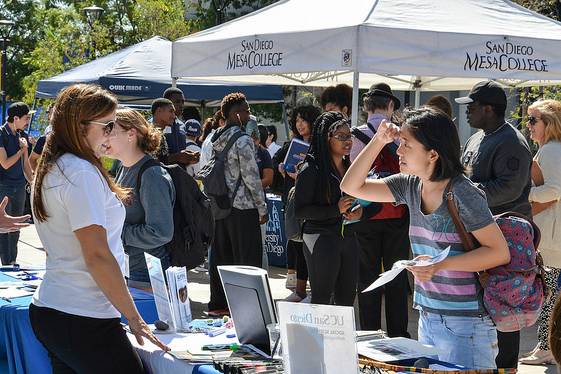 San Diego Mesa College students received information and advice about transferring to four-year colleges and universities during the Fall Transfer Fair on Oct. 4 at the Mesa Promenade. Representatives from more than 60 colleges attended the event, handed out pamphlets and gave out advice about transferring to their colleges. 