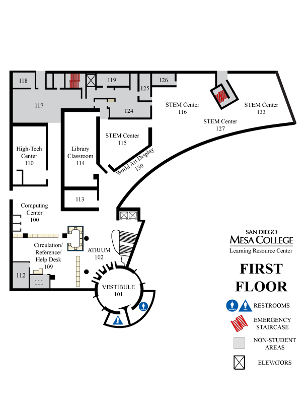 LRC-1st-Floor-Map_Spring-2026 1st Floor Plan of the Mesa College Library